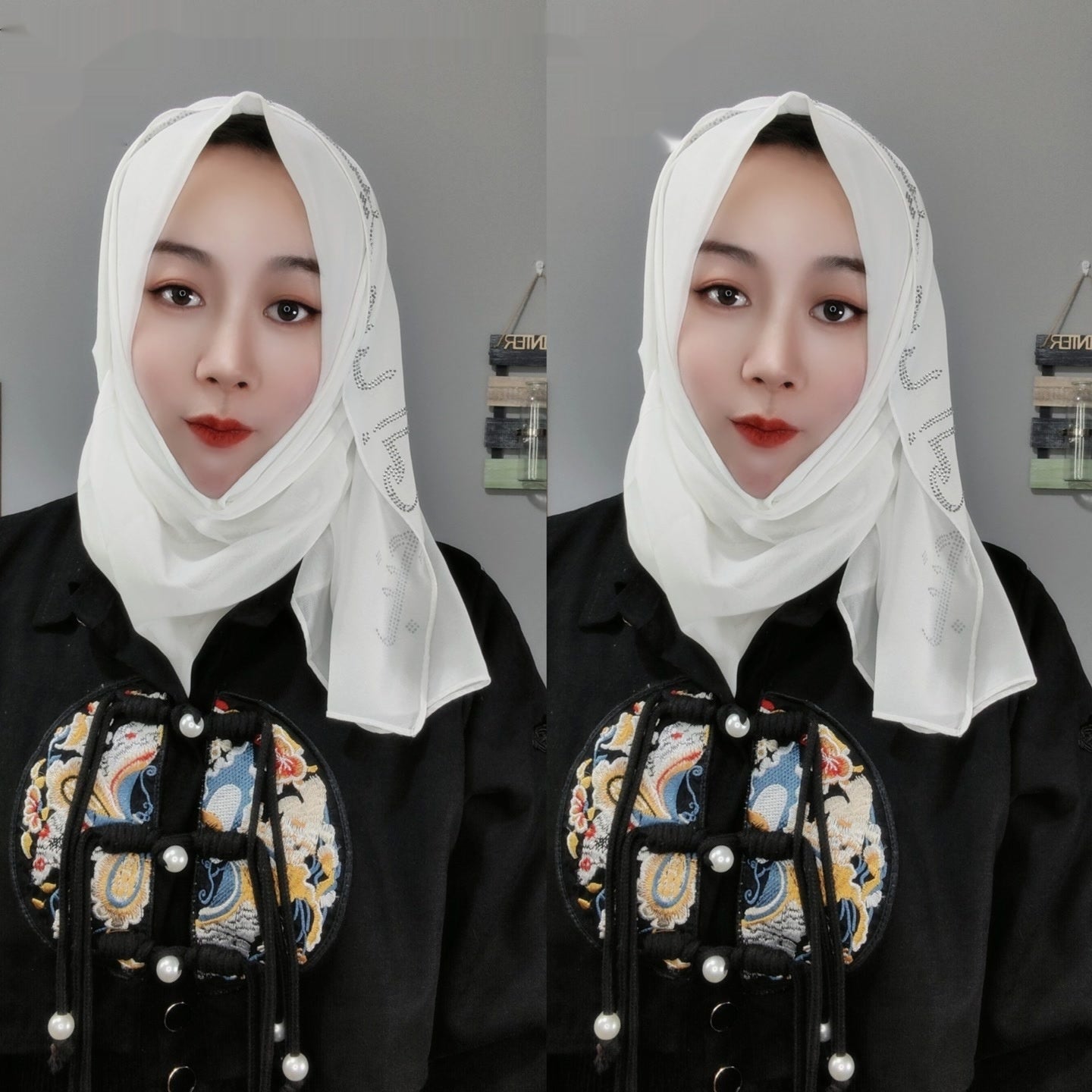 Letter New Pearl Chiffon Fabric Scarf
