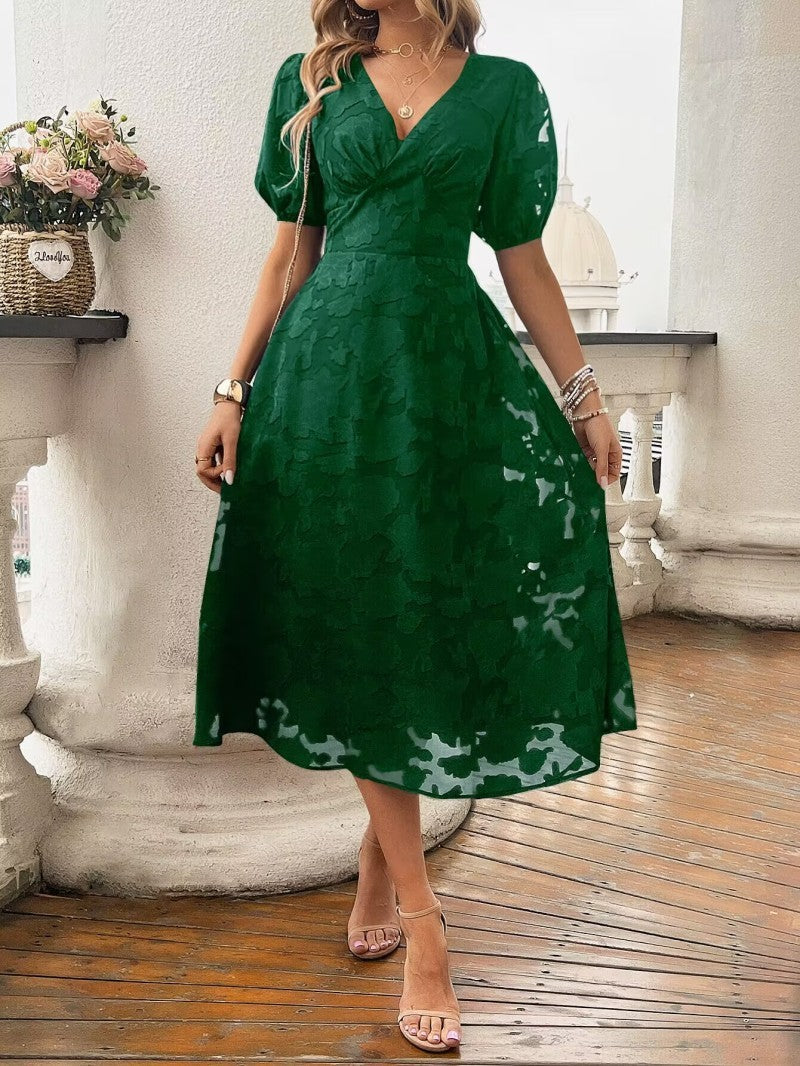 V-hals Højtaljet Vintage Elegant Kjole