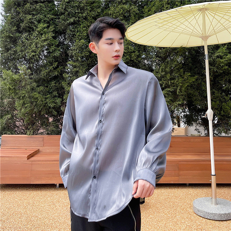 Mens Stylish Sheer Silky Loose-Fit Casual Top