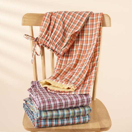 Lightweight Plaid Loungewear Pajama Pantssuitable For Both Home And Outside