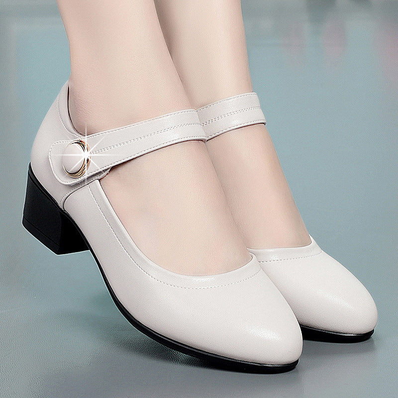Shallow Mouth Flat Buckle Thick Heel Single Shoes Round Toe
