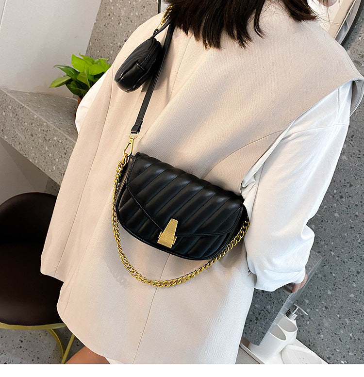 Net Red Korean Wide Shoulder Strap One Shoulder Crossbody Saddle Bag