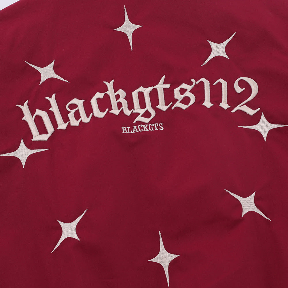 Star Letters Embroidered Stand Collar Zip Jacket For Men