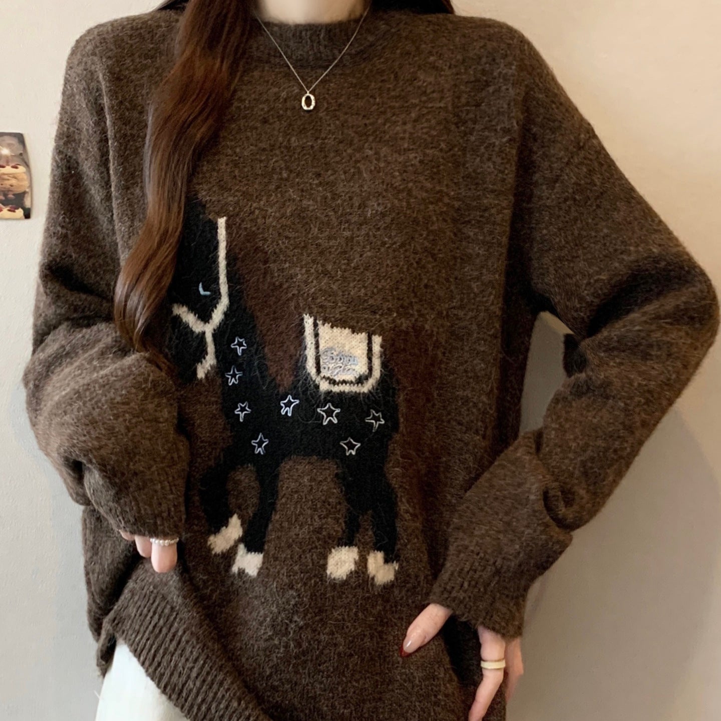 Laid-back Youth-boosting Super-cute New Year RedJacquard Sweater