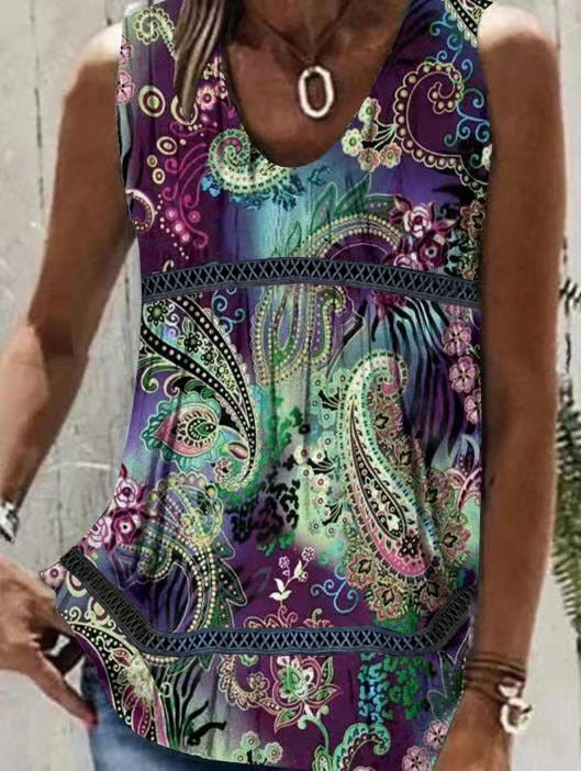 Womens Printed Patchwork Sleeveless T-Shirt Vest