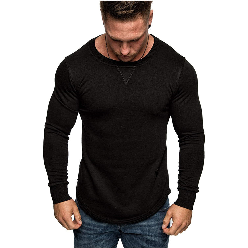 European And American Men's Solid Color Sweater With Round Neck