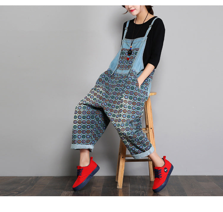 Denim overalls til kvinder, løs, slankende, ni-punkts heldragt
