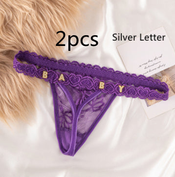 Women's Lace Transparent Rhinestone Letter Shorts