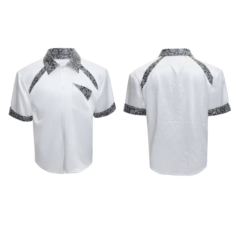 Niche Snake Patterned Leather Patchwork Shirt With Metal Rivet Design For A Cool Cardigan