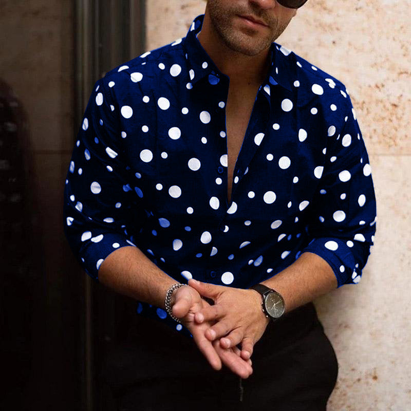 Polka-dot Loose-fitting Long Sleeve Printed Shirt