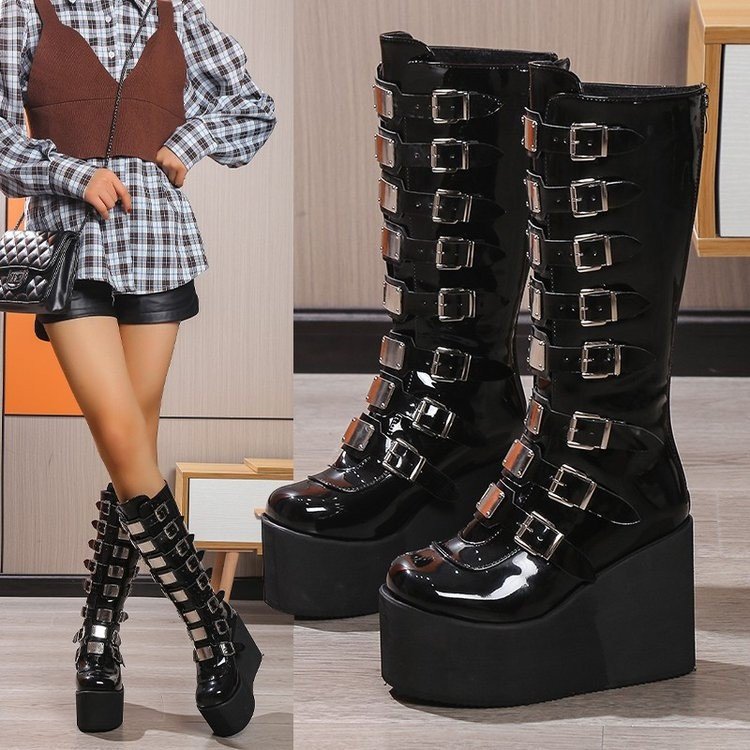 Martin Metal Buckle With Platform High Heel Plus Size Women's Boots