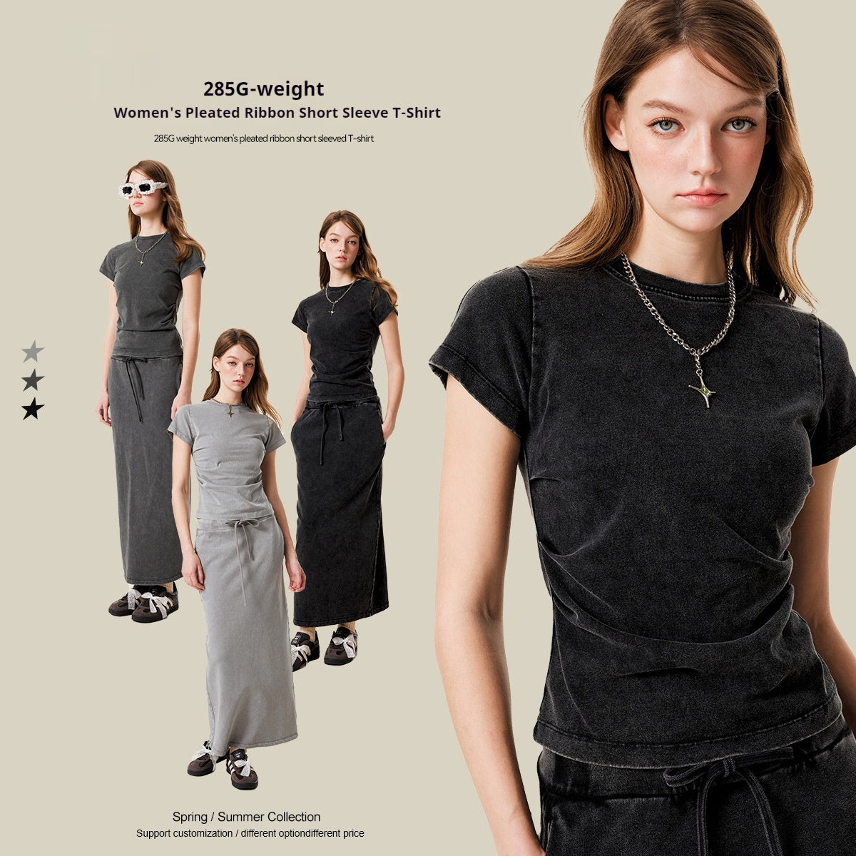 American Pleated Nipped Waist Slimming T-shirt