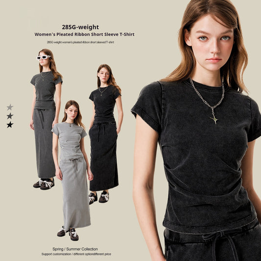 American Pleated Nipped Waist Slimming T-shirt
