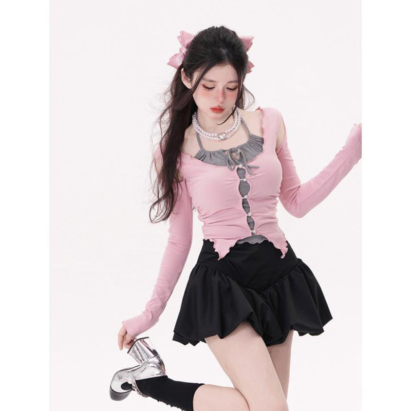 Short Top Women's Summer Thin Short Sleeve Design Feel Hanging Neck