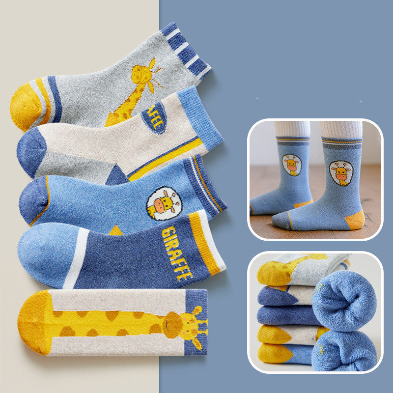 Children's Padded Terry-in-tube Baby Cotton Socks Cartoon Giraffe Towel