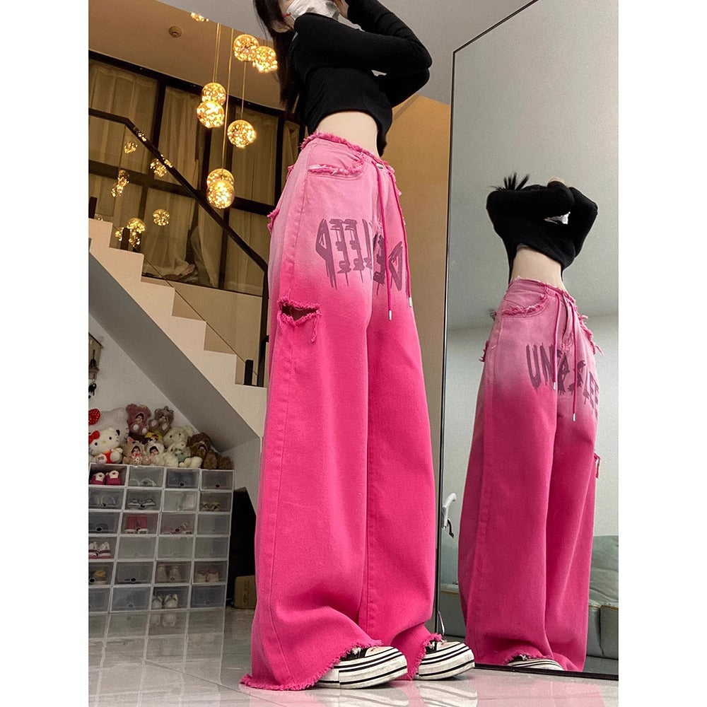 American-style Vintage Ombre High-waisted Jeans