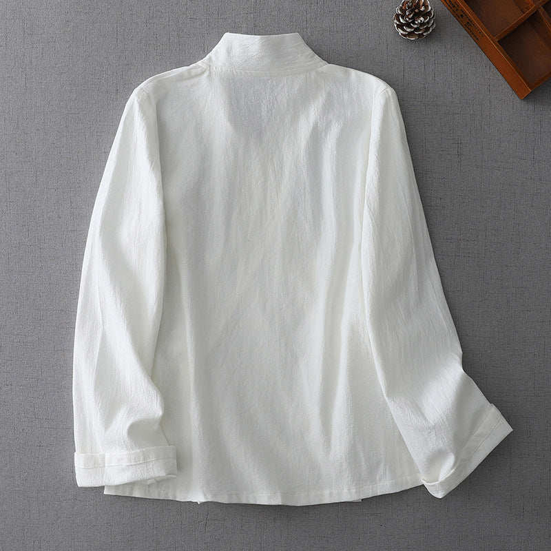 Improved Chinese Spring And Autumn Women's Long-sleeved Woven Collar Hanfu Shirt