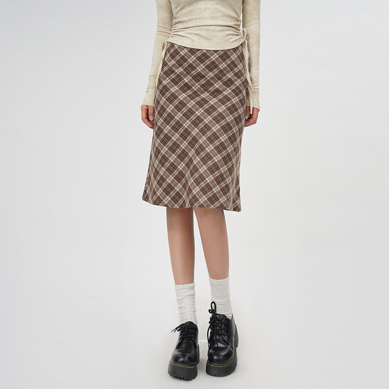 Plaid A- Line Skirt Women's High Waist Midi Skirt