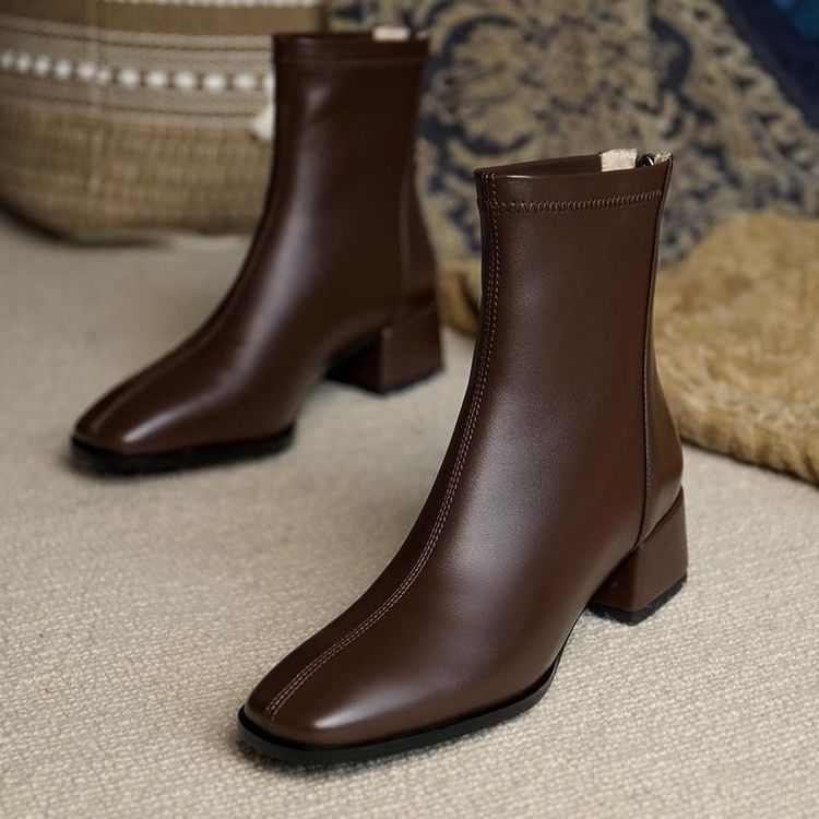 New Chunky Heel Square Toe Ankle Boots
