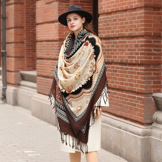 New All-match Oversized Women's Cape And Large Silk Scarf
