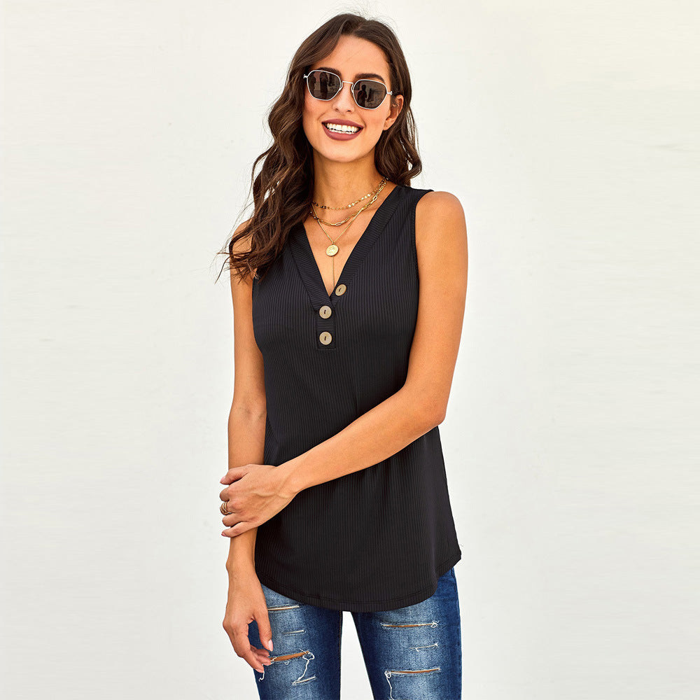 Women's T-Shirt New V-Neck Sleeveless Slim Fit Pullover Top Vest