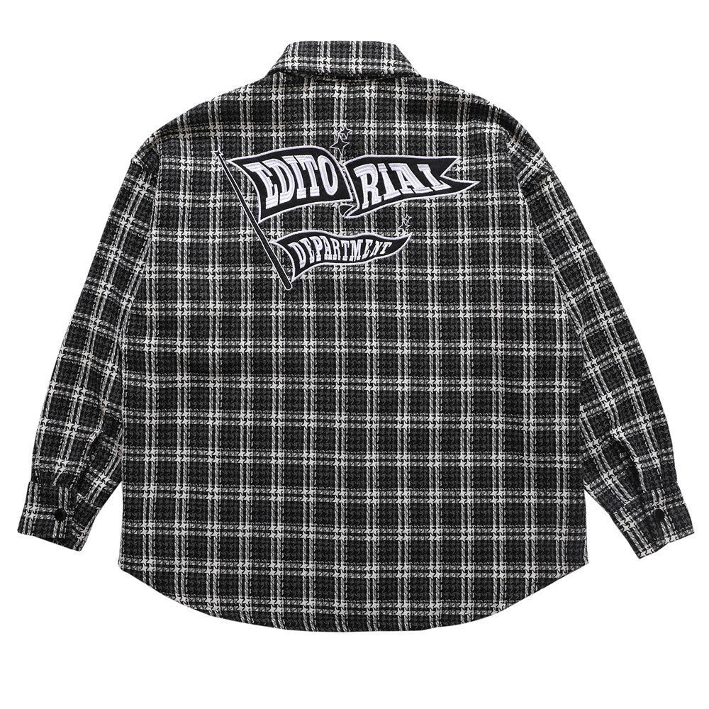 Letter Embroidery Men's Street Lapel Long Sleeve Shirt Autumn Loose Fine Plaid Shirt