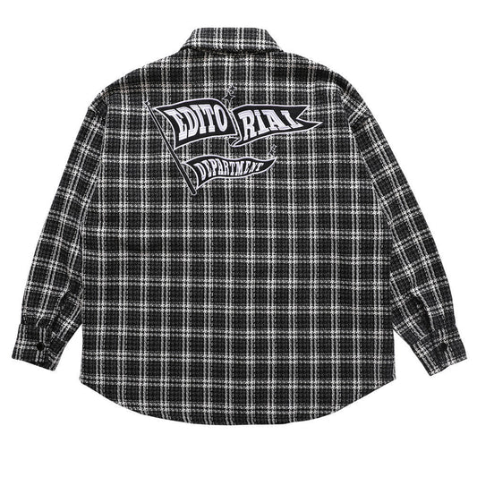 Letter Embroidery Men's Street Lapel Long Sleeve Shirt Autumn Loose Fine Plaid Shirt