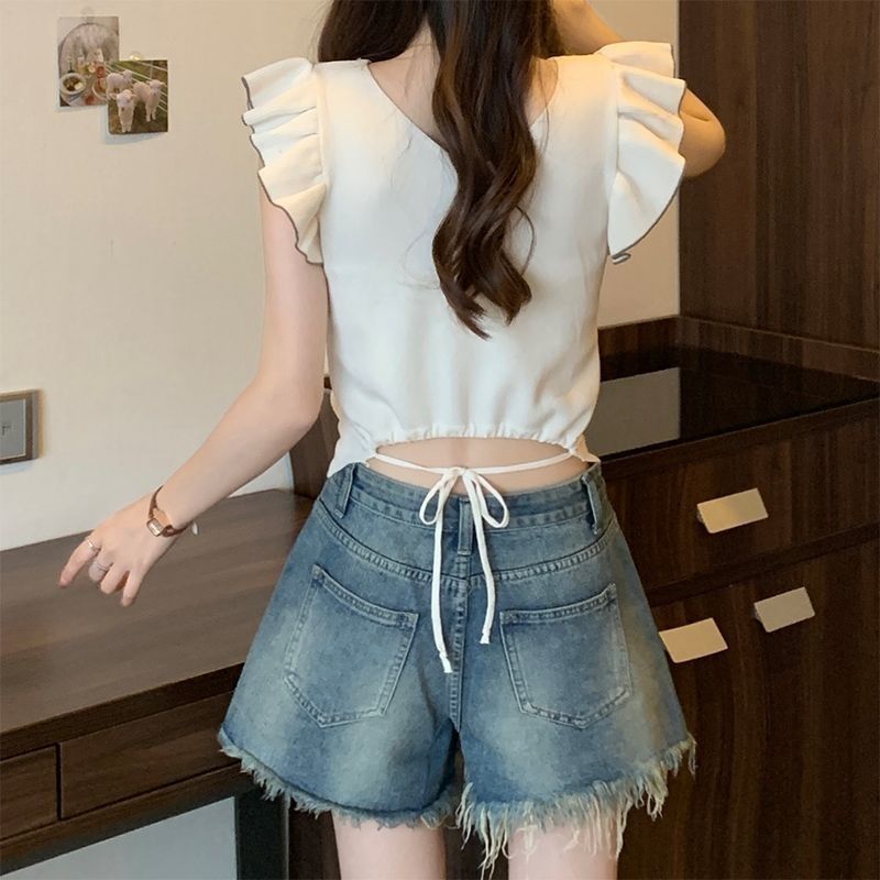 Ruffled Short Sleeves Top Slimming