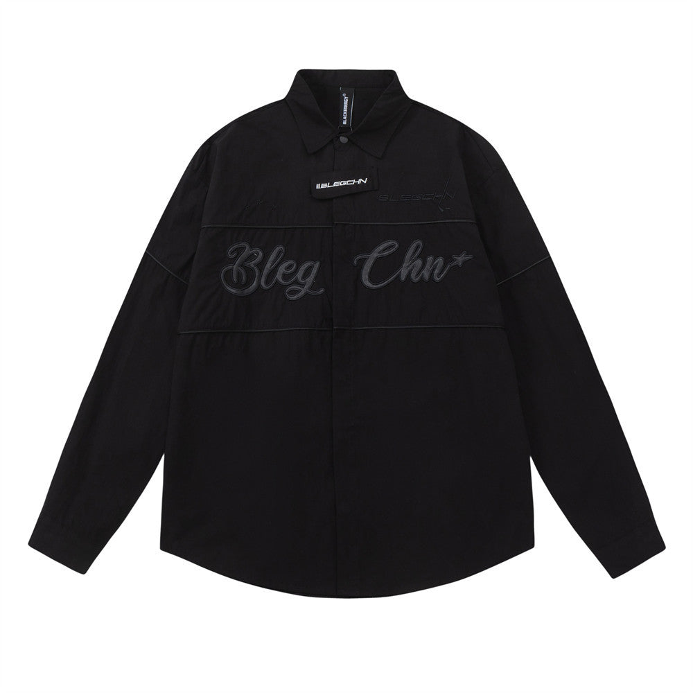 Men's Loose Design Snap Fastener Lapel Shirt Spring And Autumn Coat