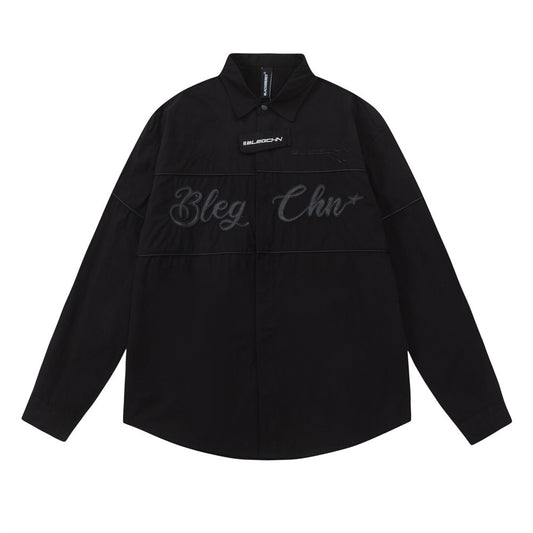 Men's Loose Design Snap Fastener Lapel Shirt Spring And Autumn Coat