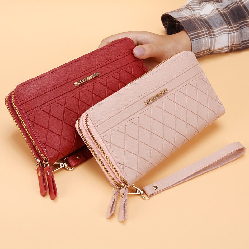 Women's Simple Double Zipper Multiple Card Slots Long Wallet