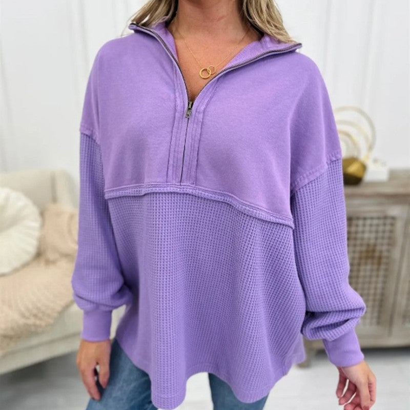 Dametøj Løs Lynlås Patchwork Sweater