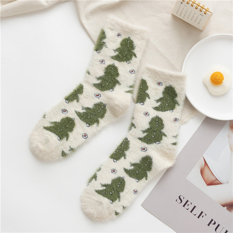 Mink Fleece Socks Coral Fleece Female Cartoon Animal