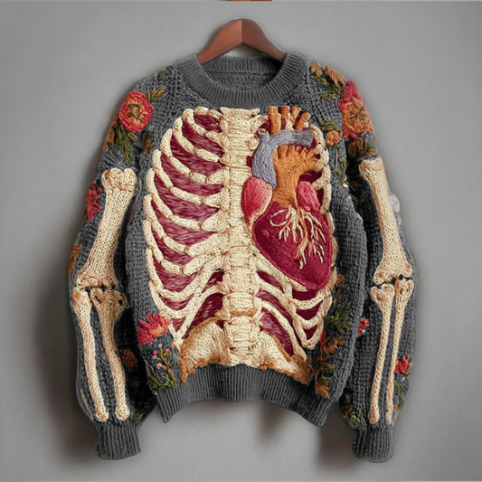 Løs sweater til damer med 3D digitalprint og rund hals