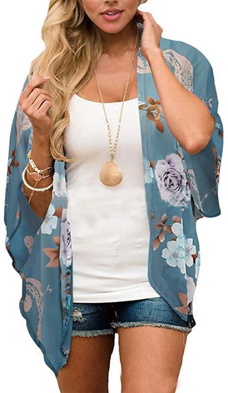 New Beach Bikini Sun Protective Blouse Vacation Chiffon Printed Cardigan