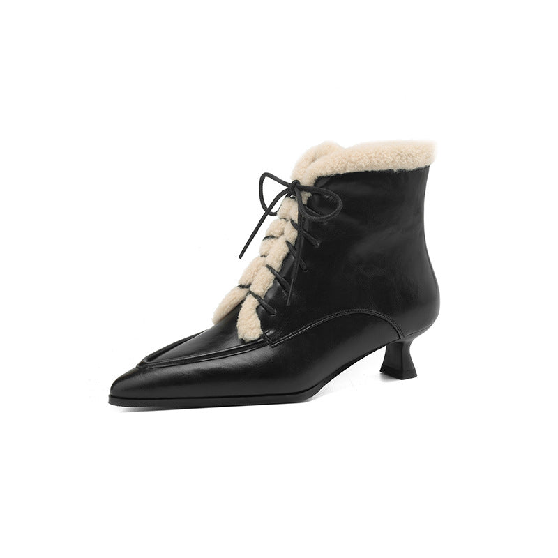 French Style Vintage Lace Up Mid Heel Dr Martens Boots