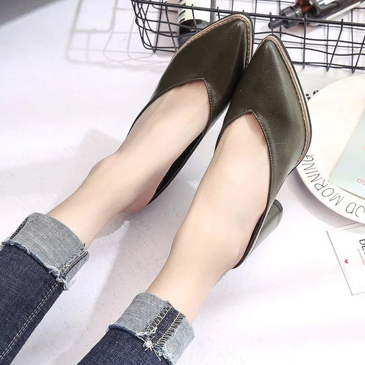 Solid Color Muller Slippers Female Pointed Lazy Thick Heel Half