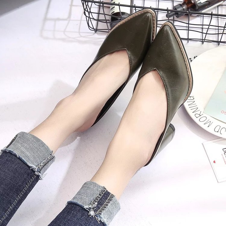 Solid Color Muller Slippers Female Pointed Lazy Thick Heel Half