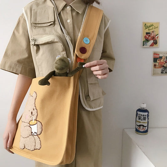 Cute Little Bear Embroidered Crossbody Sail Bag Girl