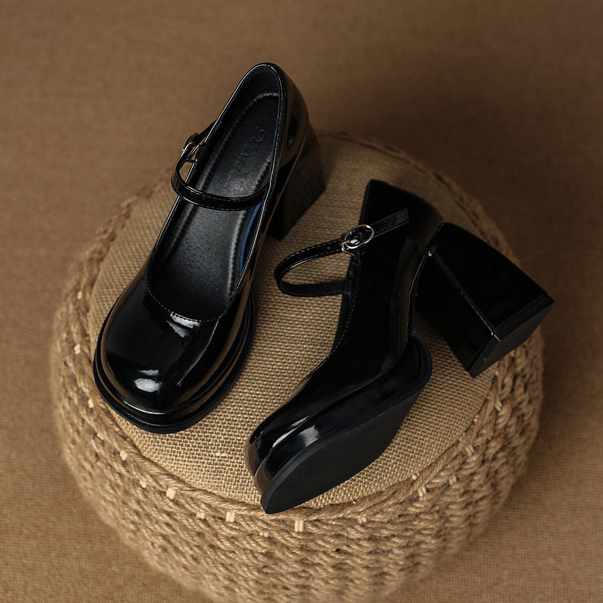 Waterproof Platform Buckle High Heel Women's Chunky Heel Shoes