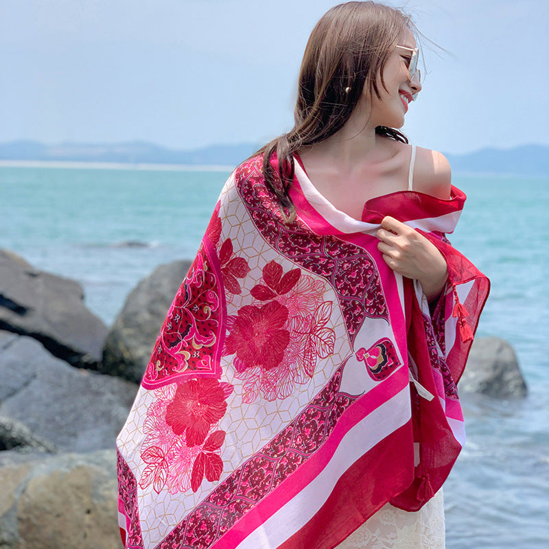 Women's Thin Ethnic Style Scarf Oversized Sunscreen Shawl