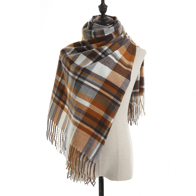 Imitation Cashmere Scarf Plaid Thickened Cold And Warm Tassels