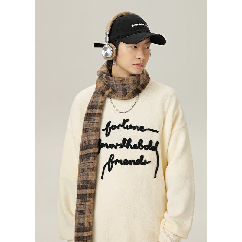 Three-dimensional Letter Plate Flower Design Warm Sweater Male Couple