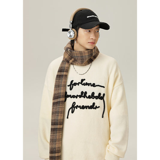 Three-dimensional Letter Plate Flower Design Warm Sweater Male Couple