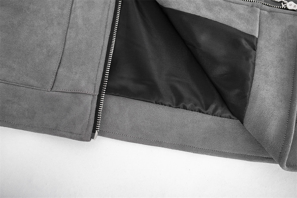 High Street Multi-pocket Workwear Autumn And Winter Loose Zipper Casual Men's Solid Color Polo Collar Jacket