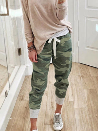 Camouflage print lace-up trousers