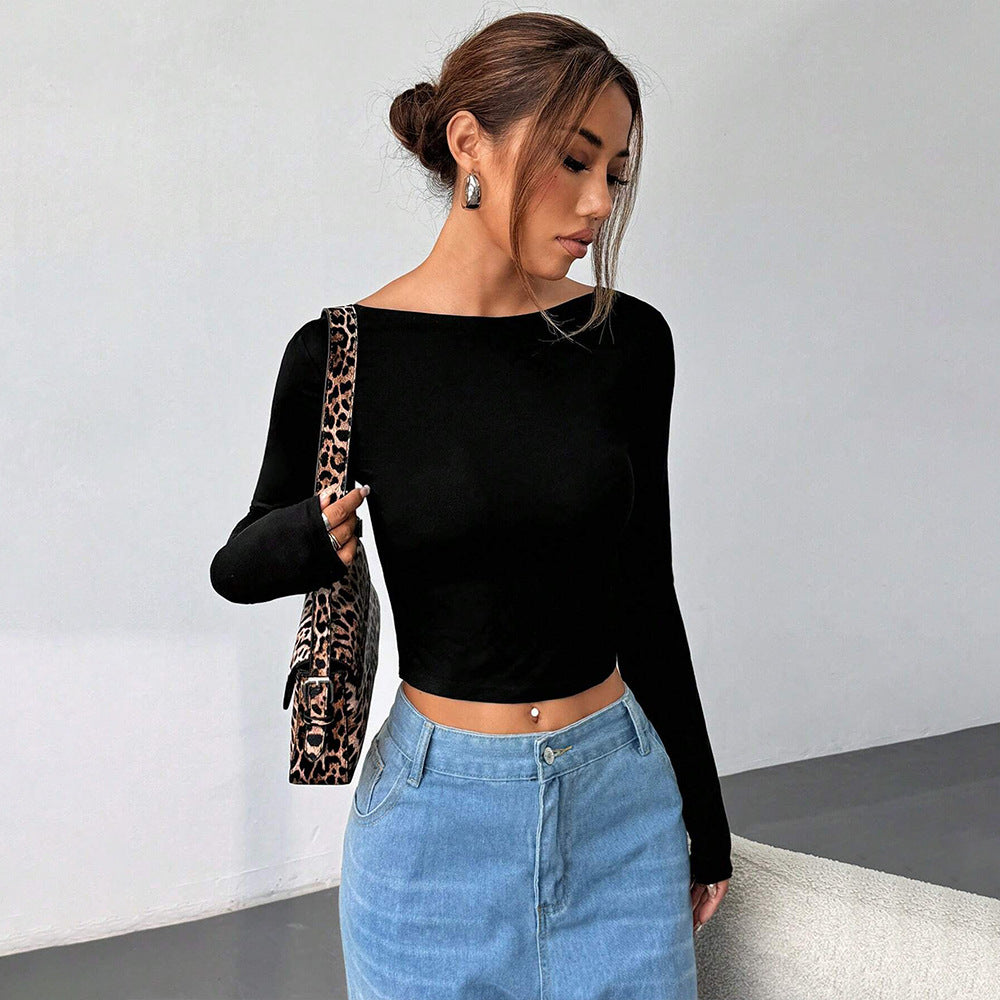 Sexy Style Women's T-shirt New Autumnwinter Backless Design Short Top