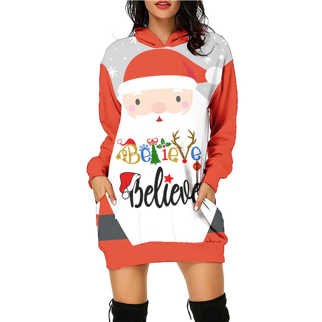 Women's Fashion Casual Printing Christmas Holiday Party Sweater Dress