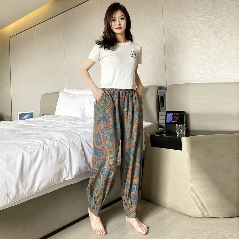 Spring And Autumn Purified Cotton Pajama Pants Large Size Home Thin Printing