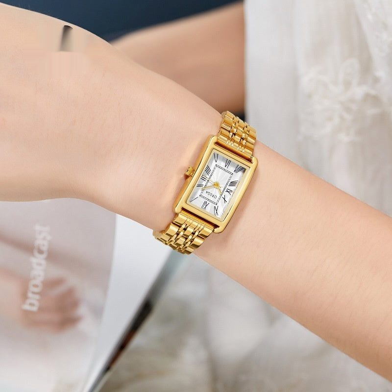 Fashionable Womens Square Steel-Strap Quartz Watch
